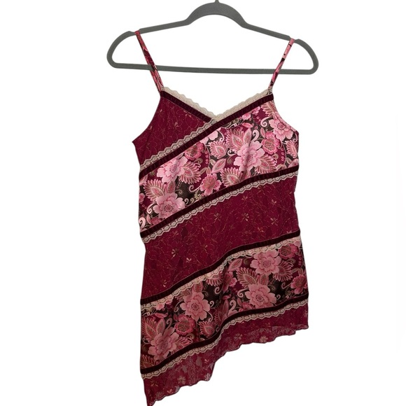 Limited Too Pink and Burgundy Asymmetrical Velour Patchwork Y2K Camisole Top - Picture 1 of 4